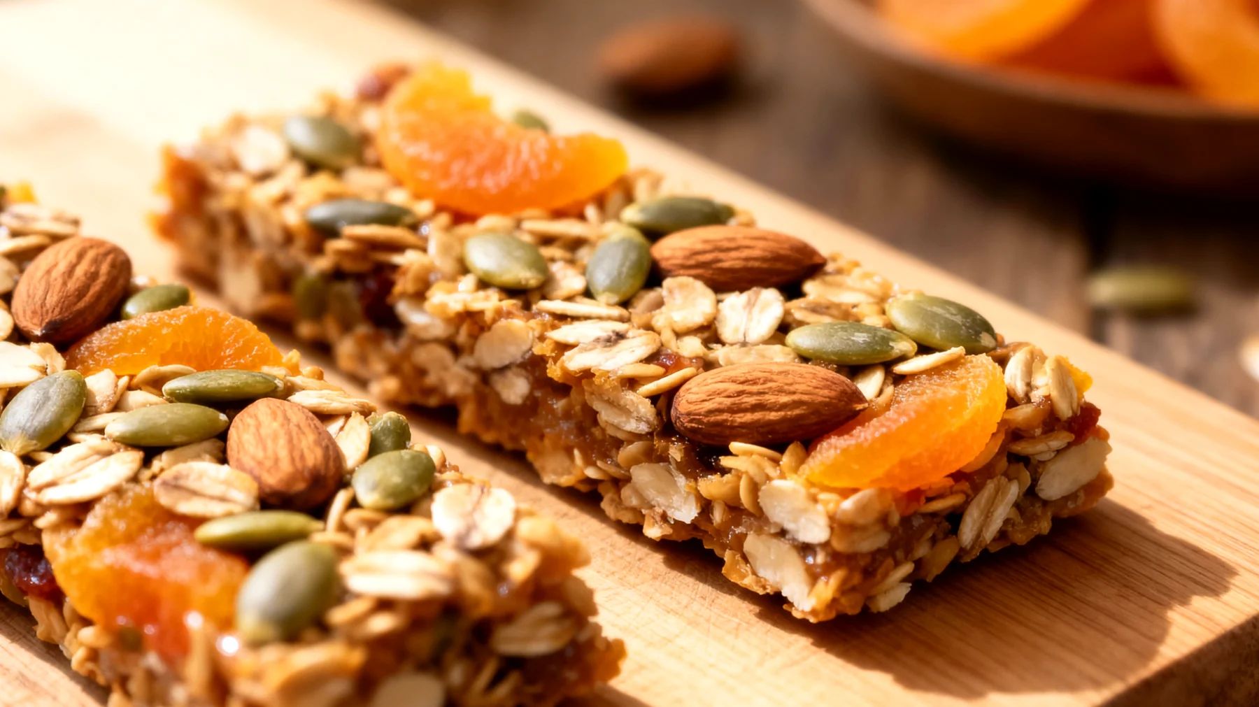 Barrette fatte in casa con avena, semi di zucca, mandorle e albicocche secche"