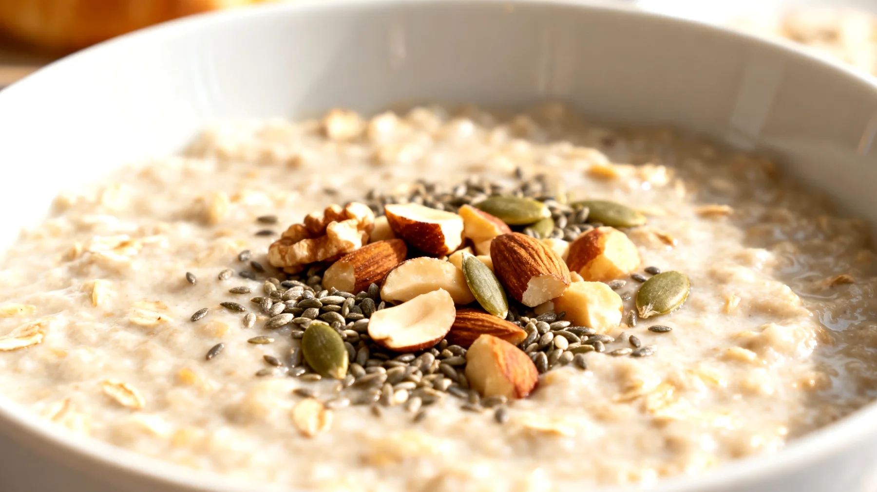 Porridge di avena con semi di canapa e frutta a guscio"