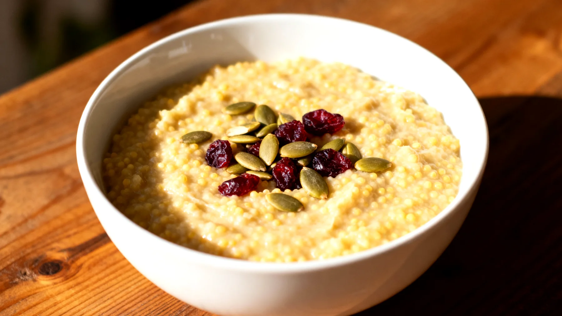 Porridge di miglio con semi di zucca e mirtilli rossi"