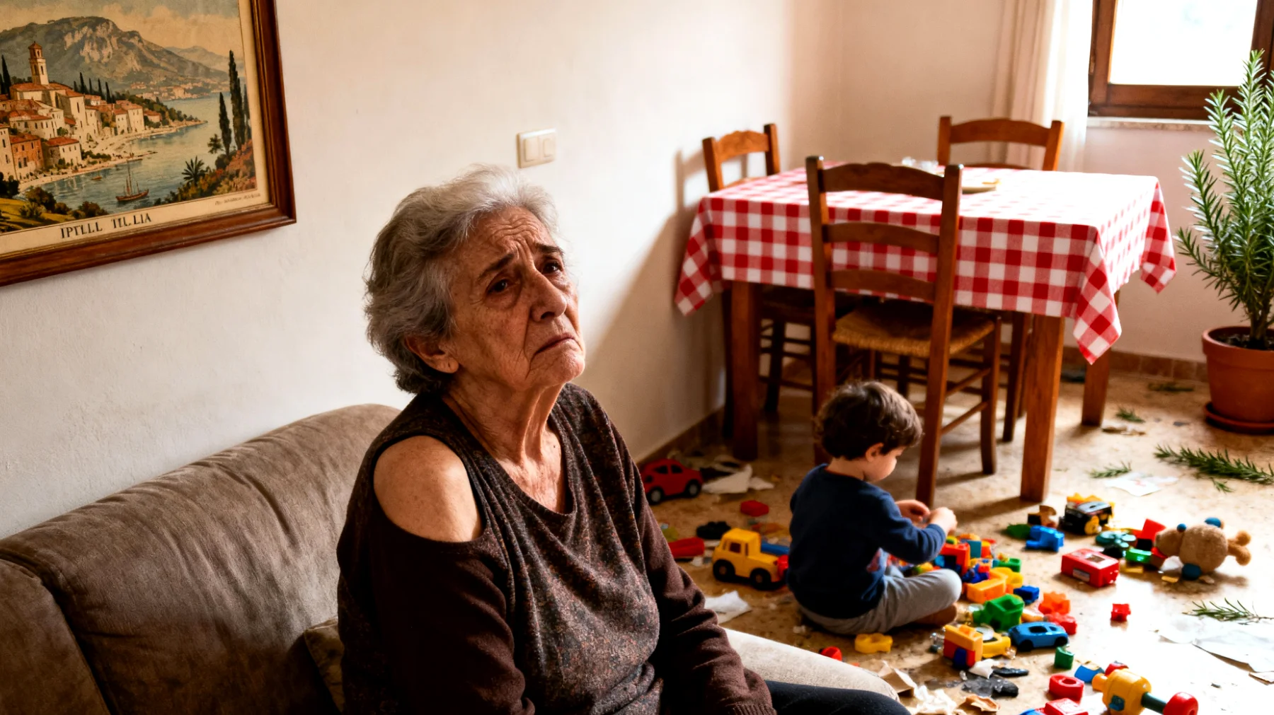 La nonna si trova in difficoltà perché i nipoti bambini non collaborano nelle attività quotidiane come riordinare i giochi, apparecchiare o prepararsi per uscire, rendendo ogni momento faticoso e fonte di frustrazione."